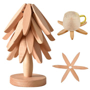 Ensemble de dessous de plat en bois forme arbre 4 pièces + support pour plats chauds décoration cuisine