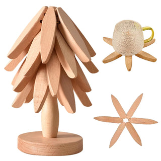 Ensemble de dessous de plat en bois forme arbre 4 pièces + support pour plats chauds décoration cuisine