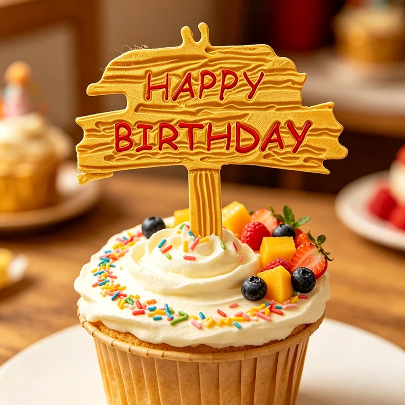 moule silicone happy birthday fondant cupcakes gâteaux décoration pâtisserie biscuits rustique