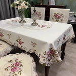 nappe table rectangulaire polyester brodé fleurs classique imperméable réutilisable blanc rose vert beige
