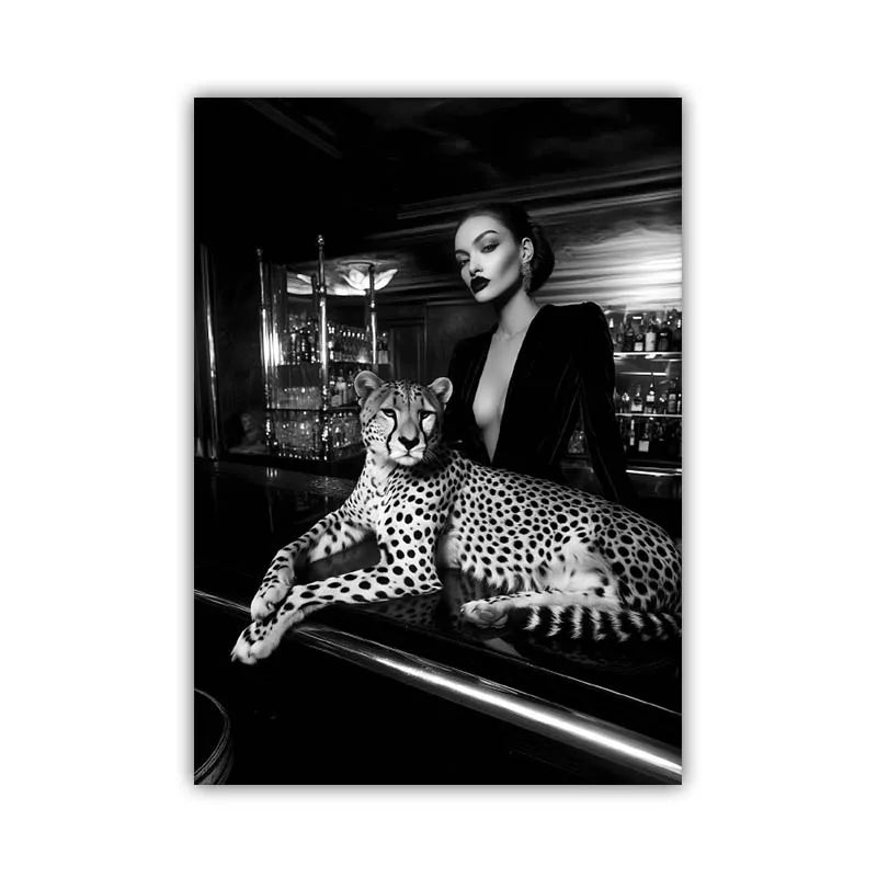 impression toile léopard noir blanc photographique artistique luxueux salon maison