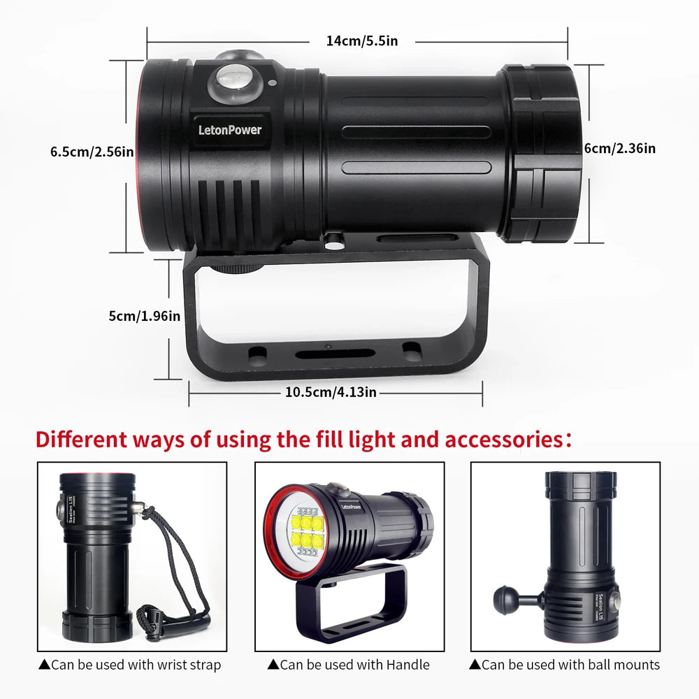 lampe torche sous marine noire led rechargeable étanche ball mount modernisée pointeur laser UV