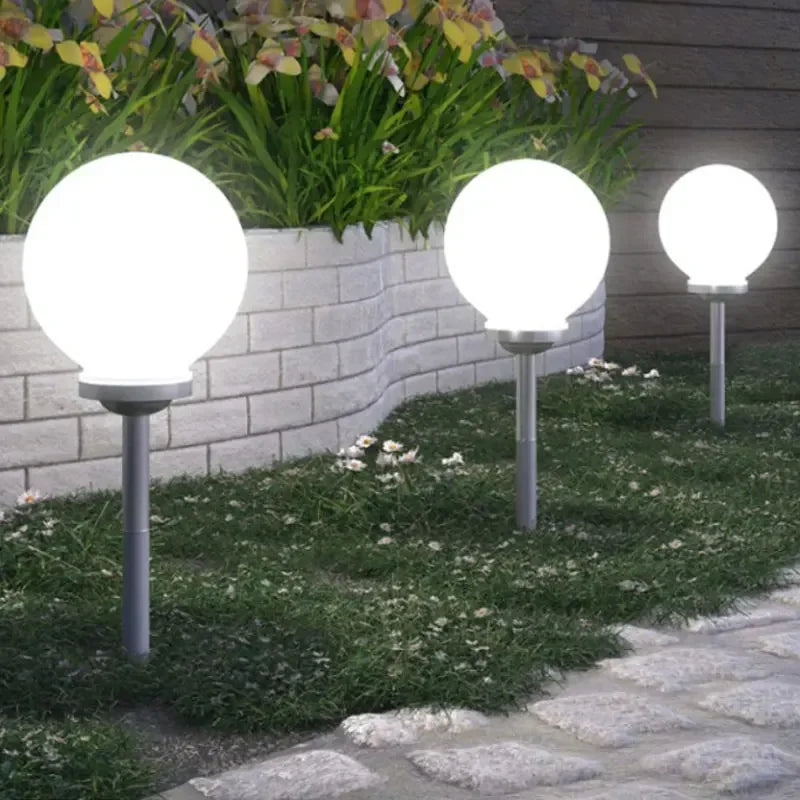 lampe solaire led imperméable ip65 moderne blanche sphérique extérieure jardin piquet fixe