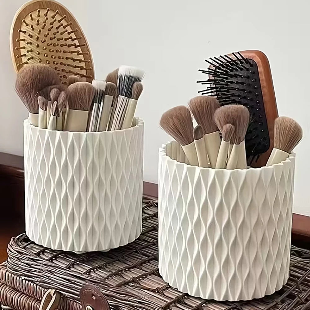 rangement pinceaux maquillage rotatif 360 blanc moderne boite organisation storage portable blanc zigzag