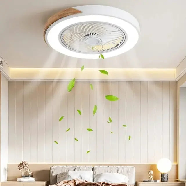 ventilateur bois led gris blanc minimaliste moderne télécommande luminoșité variable certifications sécurité chambre salon