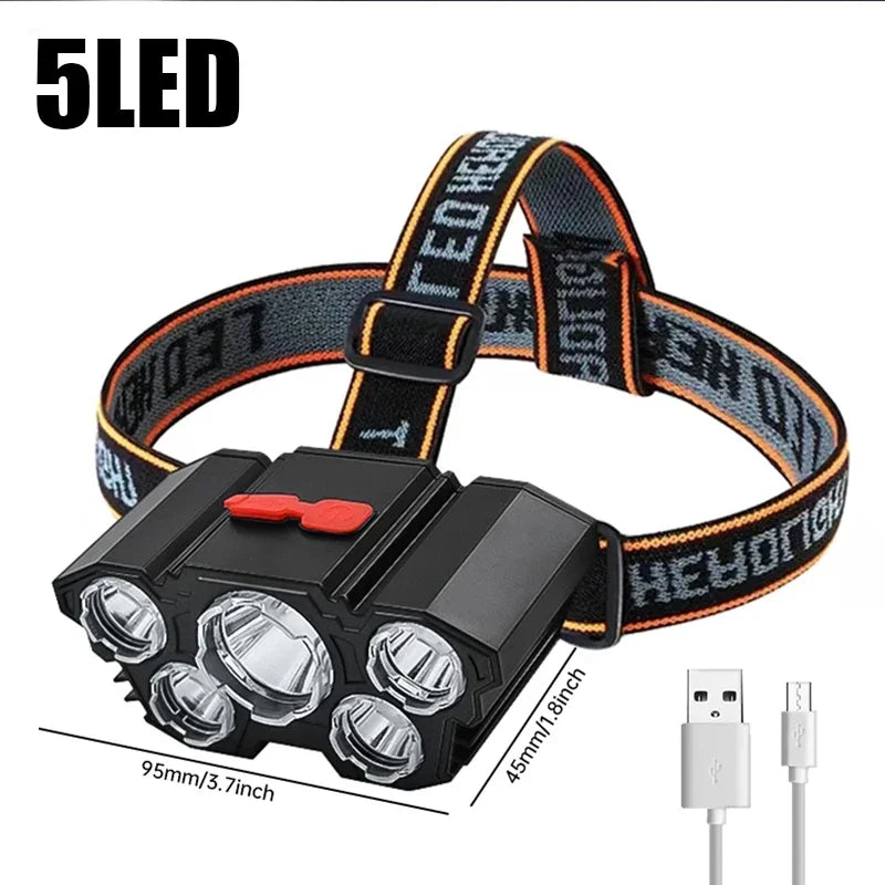 lampe frontale led rechargeable bleu doré bande ajustable camping pêche chasse rando flashlight headlamp
