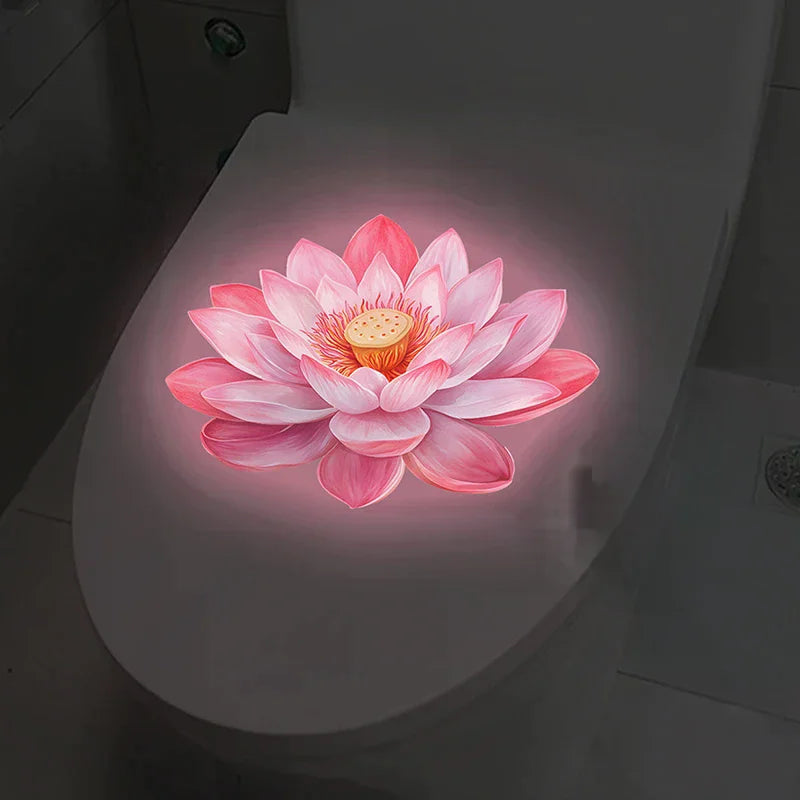 sticker mural fleur lotus rose illustration réaliste autoadhésif amovible chambre salon decoration nocturne brillante