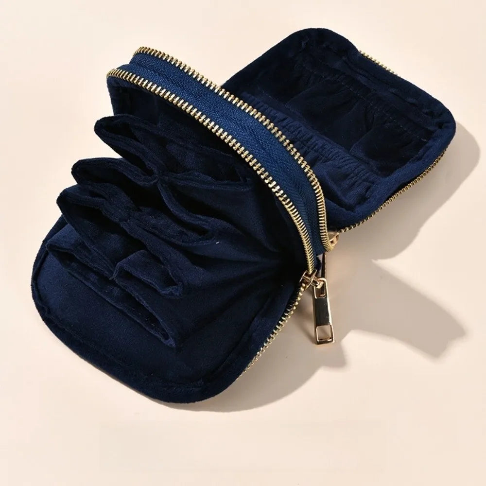 porte bijoux velours violet bleu marine classique glissière cartes billets cosmétique voyage