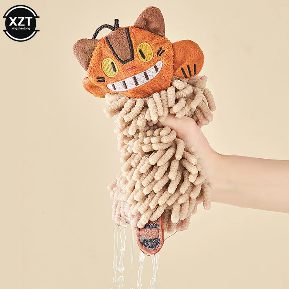 serviette main chat orange crème texturée absorbante rapide suspendue toilette enfants