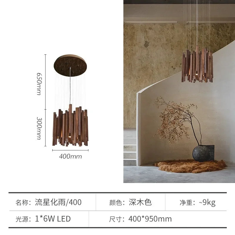 suspension lumineuse bois moderne ligne verticale marron clair finition brillante led scandinave