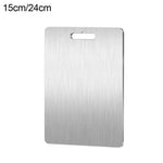 planche découper acier inoxydable texture brossée poignées moderne cuisine qualité alimentaire double face 28cm