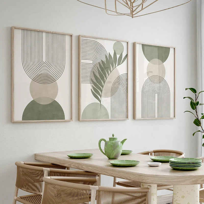 tableaux abstraits modernes motifs géométriques vert olive deco murale sans cadre toiles texturées minimaliste