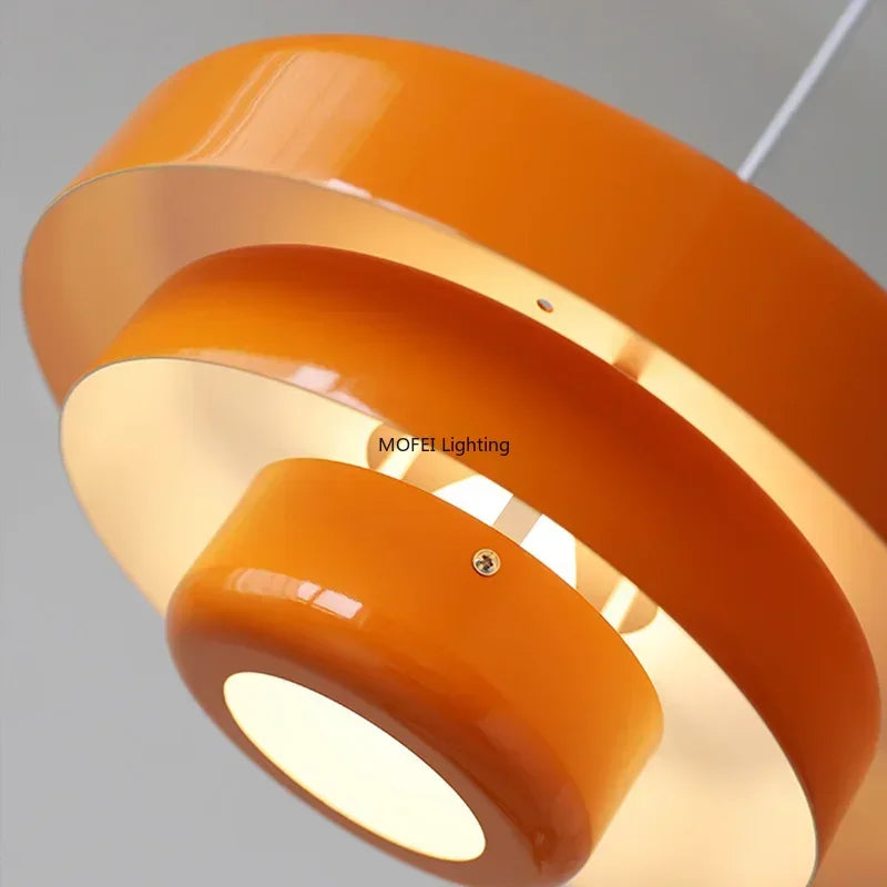 suspension lumineuse moderne pendentif orange noir blanc abat jour rond multi couche opaques fixations