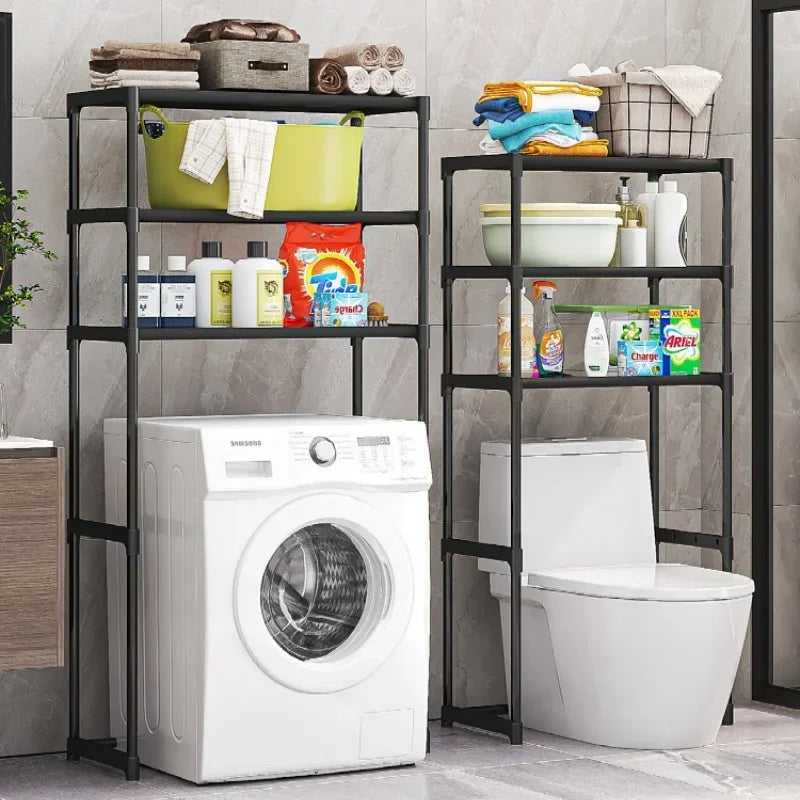 étagère rangement moderne multi niveaux blanc noir grande capacité sans perforation machine laver toilette