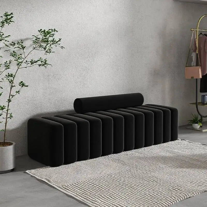 banc modulable velours orange noir blanc moderne salon confortable fixations invisibles coussins mobiles