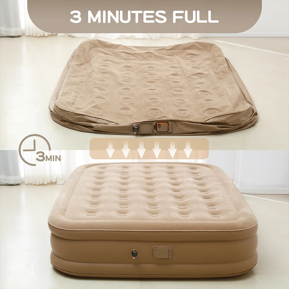 matelas gonflable beige moderne bosses pompe électrique double camping intérieur