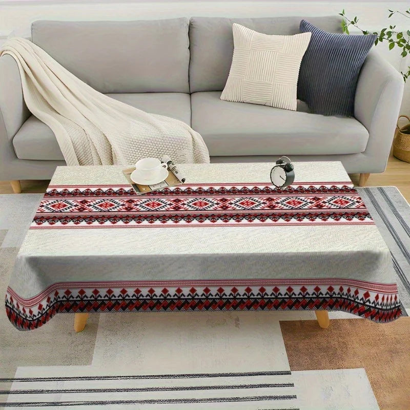 nappe table géométrique polyester blanc rouge noir traditionnelle classique ethnique