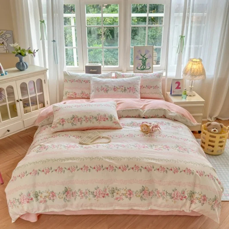 ensemble literie floral vintage 100 coton blanc rose vert bleu beige