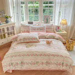 ensemble literie floral vintage 100 coton blanc rose vert bleu beige