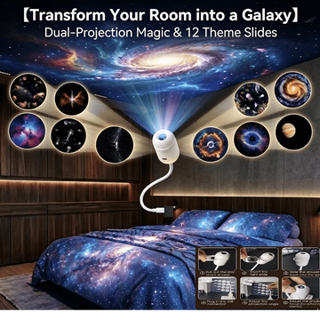projecteur d'étoiles veilleuse étoilée diapositives galactiques planètes lumière ambiance chambre moderne minimaliste interrupteur câble