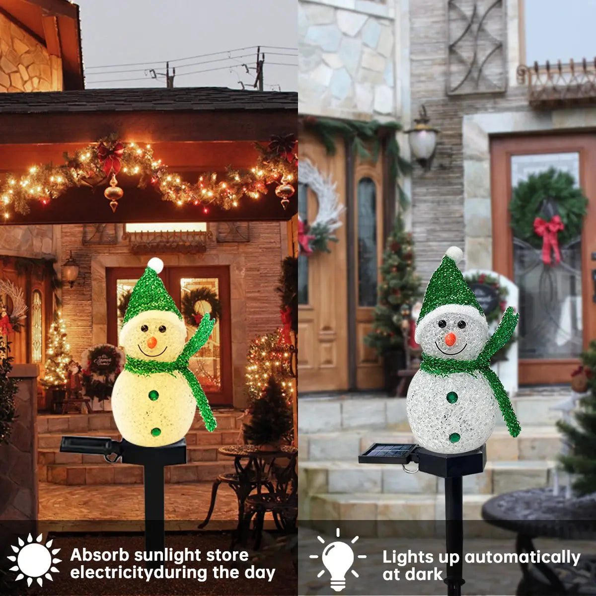 décoration noël bonhomme neige lumineux solaire extérieure intérieure clips glitter festive blanc rouge verte