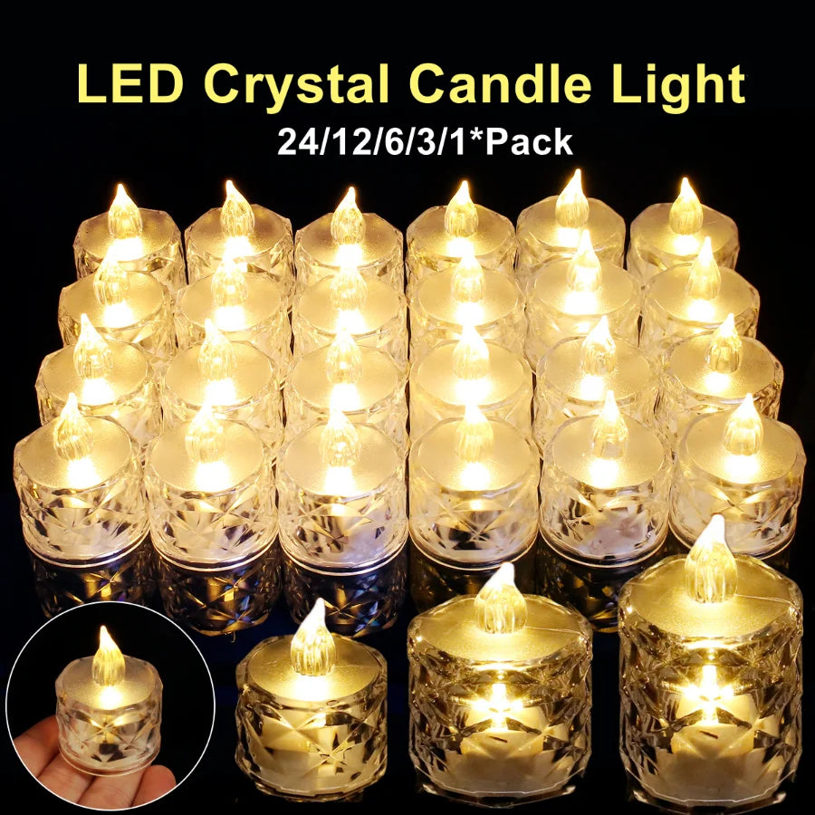 bougies led transparentes cristallines decoration moderne mariage fete soft lighting jaune doré pack variété