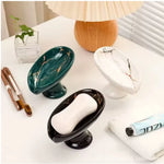 porte savon céramique imitation marbre feuille moderne blanc vert foncé drainage salle bain cuisine