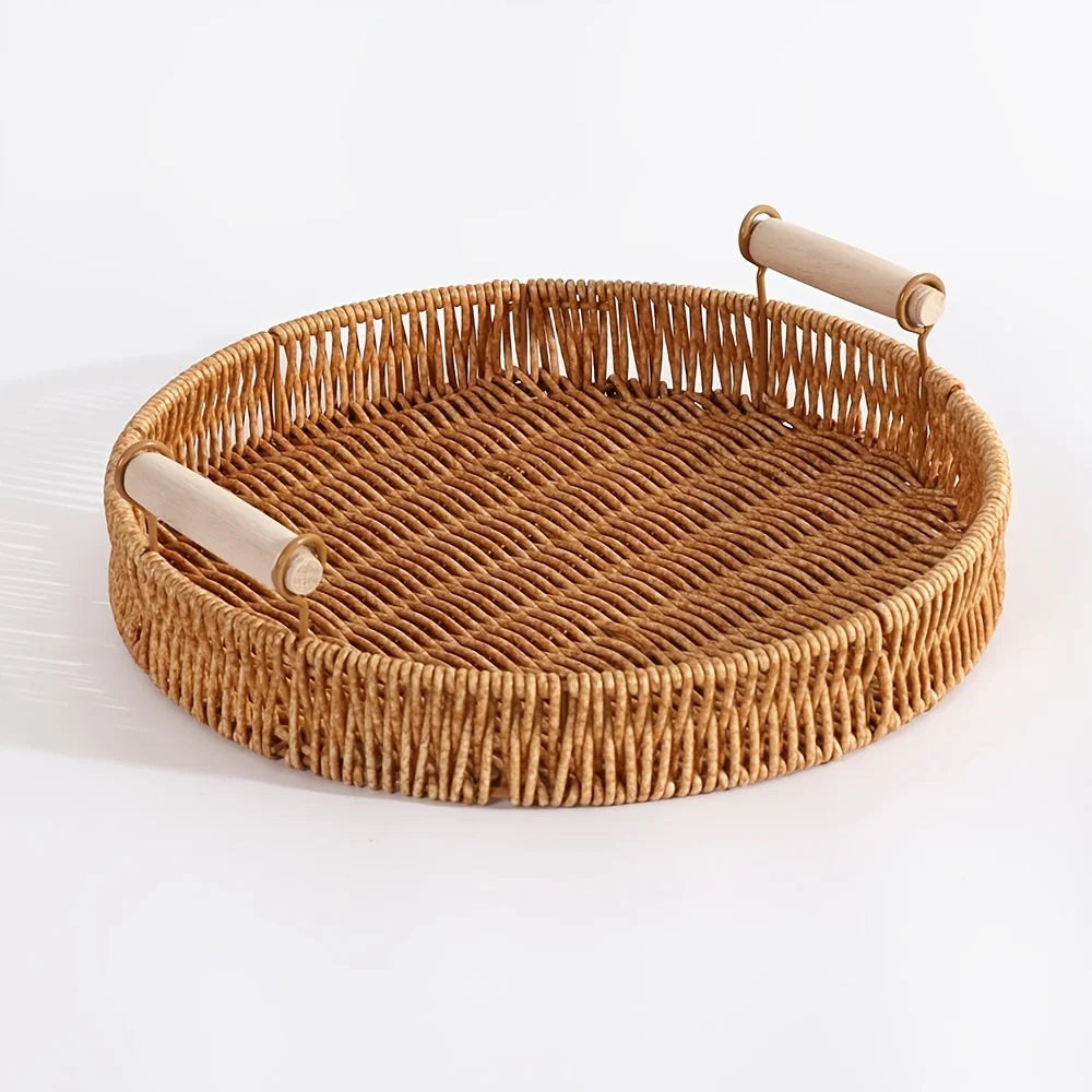 corbeilles rotin tressées naturel rustique bohème poignées bois rangement maison 22cm 24.5cm 27.5cm