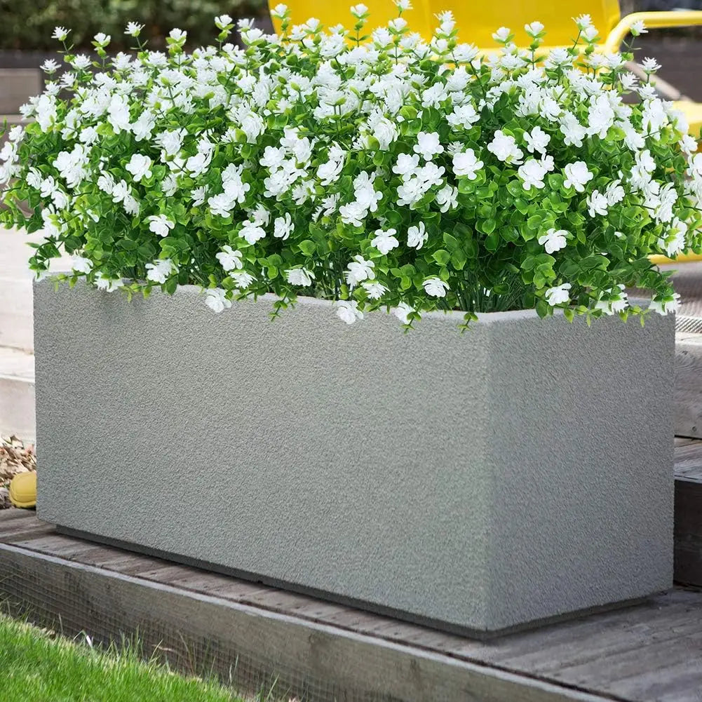 décoration extérieure bouquet artificiel fleurs simples feuilles vertes moderne blanc vert