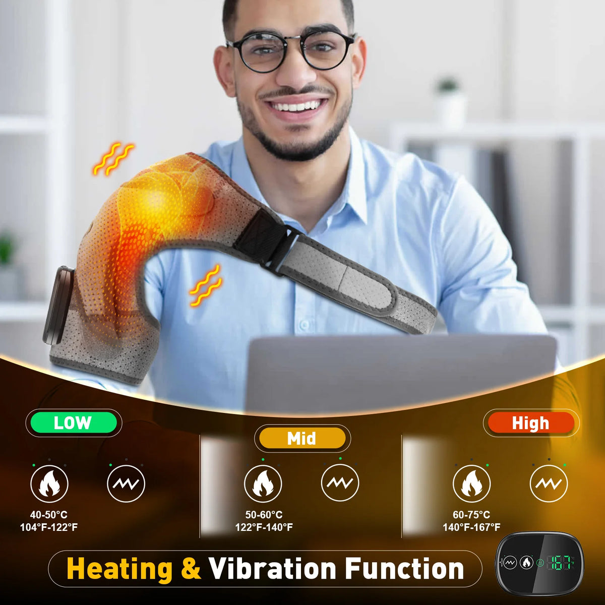 masseur électrique dos épaules vibration ceinture ajustable batterie affichage numérique contrôle température vitesse gris