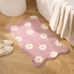 tapis bain moderne rose clair fleurs blanches absorbant rapide sec handwashable polyester