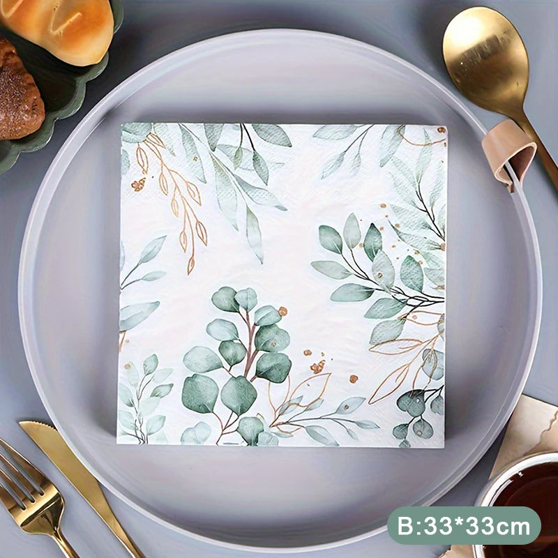 serviettes jetables papier motif feuilles vertes blanc moderne paquet 33cm 33cm mariage cuisine doré
