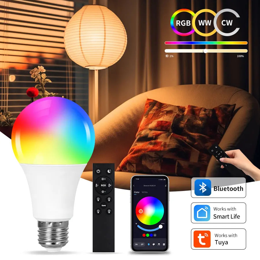 ampoule led intelligente é27 blanc multicolore rgb moderne application tuya bluetooth