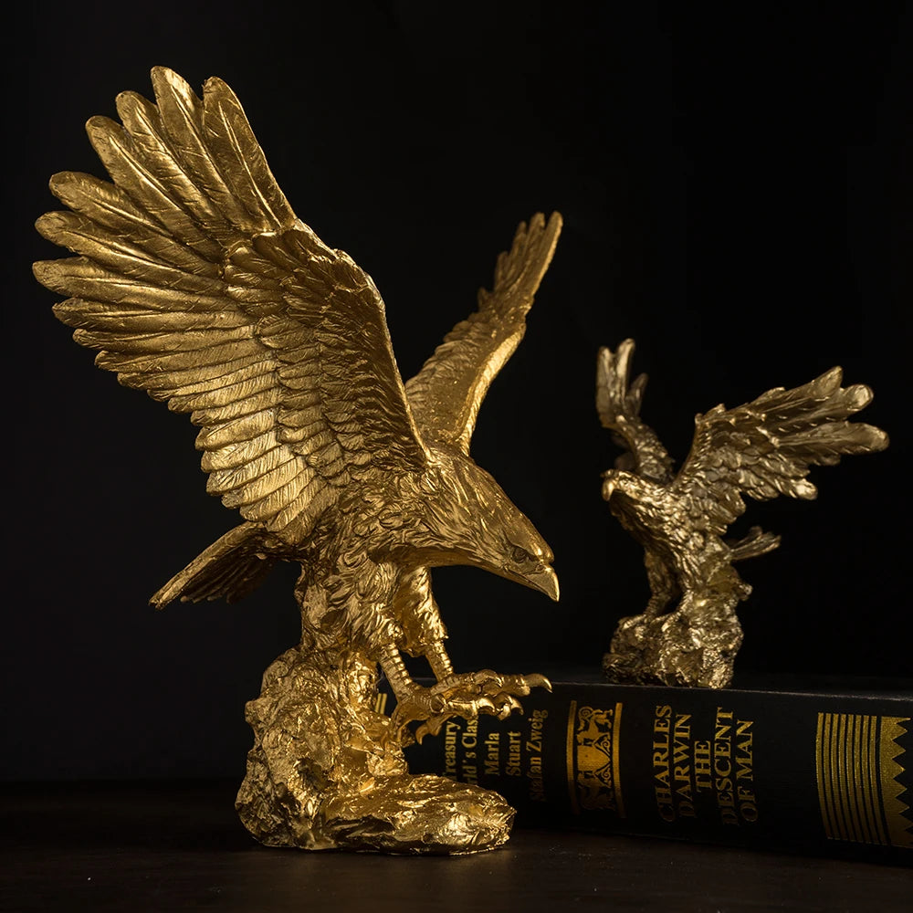 statue d'aigle dorée résine détaillée animal compagnie ornement maison feng shui
