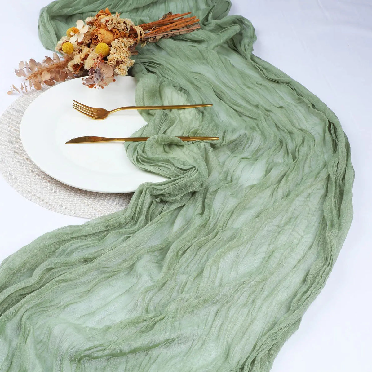ruban table moderne rayures horizontales bleu clair beige vert olive 90x180cm festifs assiettes fourchettes