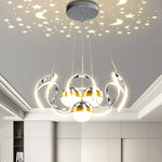 suspension lumineuse moderne noir doré boules lumière câbles suspendus forme circulaire ondulée