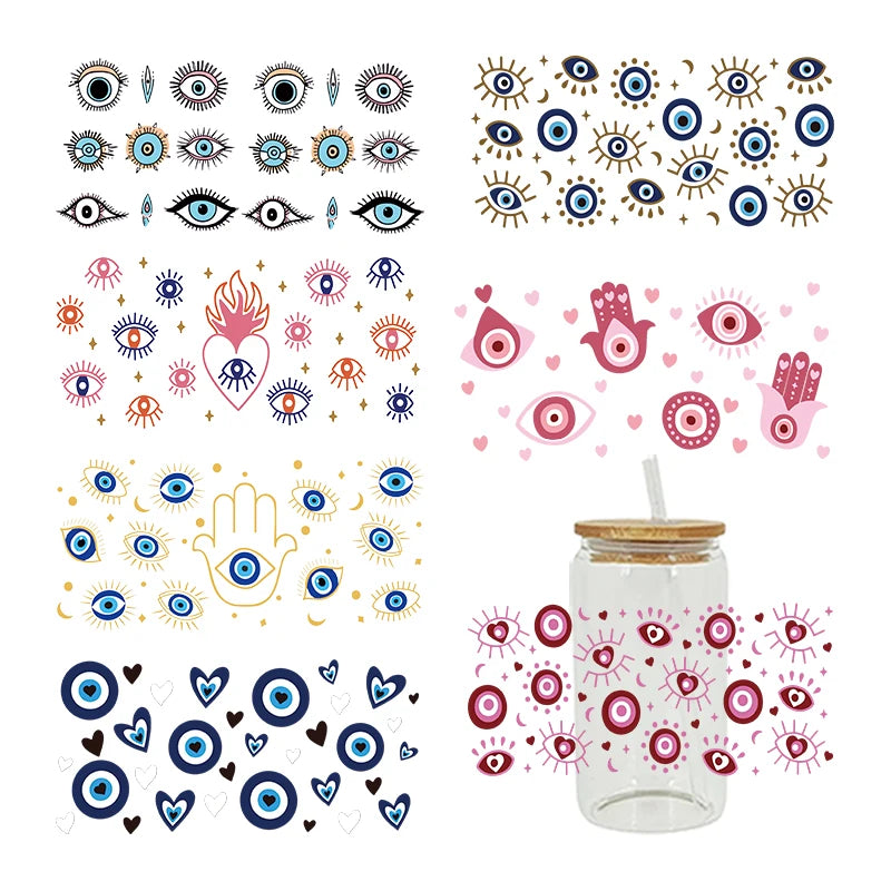 autocollants décoration oeil cœur étoile lune géométrique transparent moderne diy bouteille verre couvercle bois