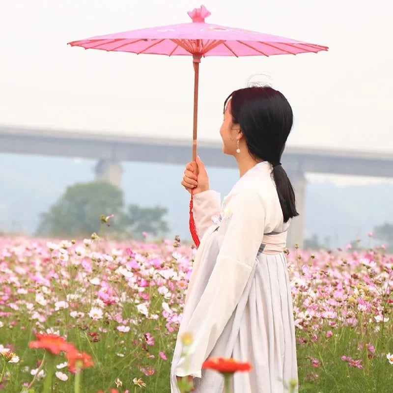 parapluie traditionnel fleurs peintes main rouge rose violet bleu orange jaune vert blanc