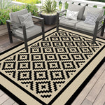 tapis extérieur moderne polypropylène noir blanc gris motifs floraux rectangleversible imperméable double face
