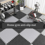 tapis sol mousse pvc gris blanc carreaux géométriques puzzle sport fitness yoga