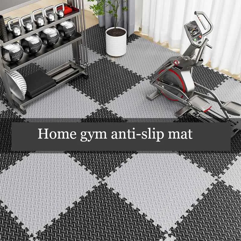 tapis sol mousse pvc gris blanc carreaux géométriques puzzle sport fitness yoga