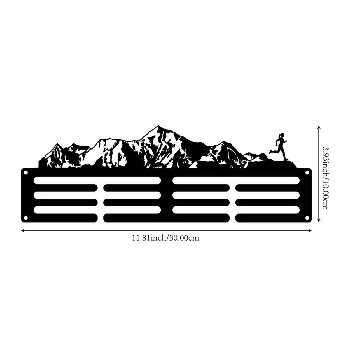porte médailles rangement mural sportif découpes laser montagnes coureurs noir horizontal multiusage salon