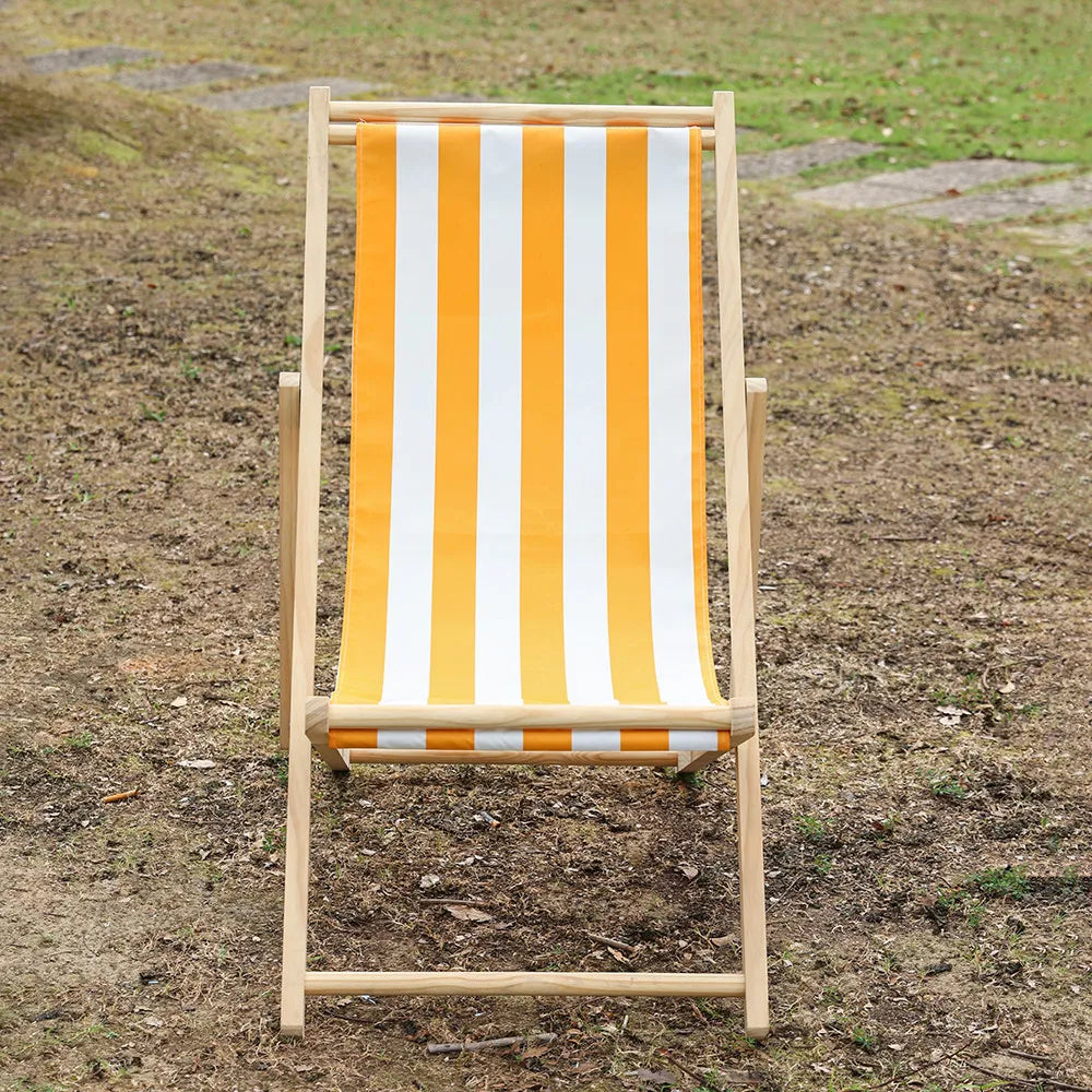 chaise longue pliable bois massif toile rayée plateau d'appoint plage