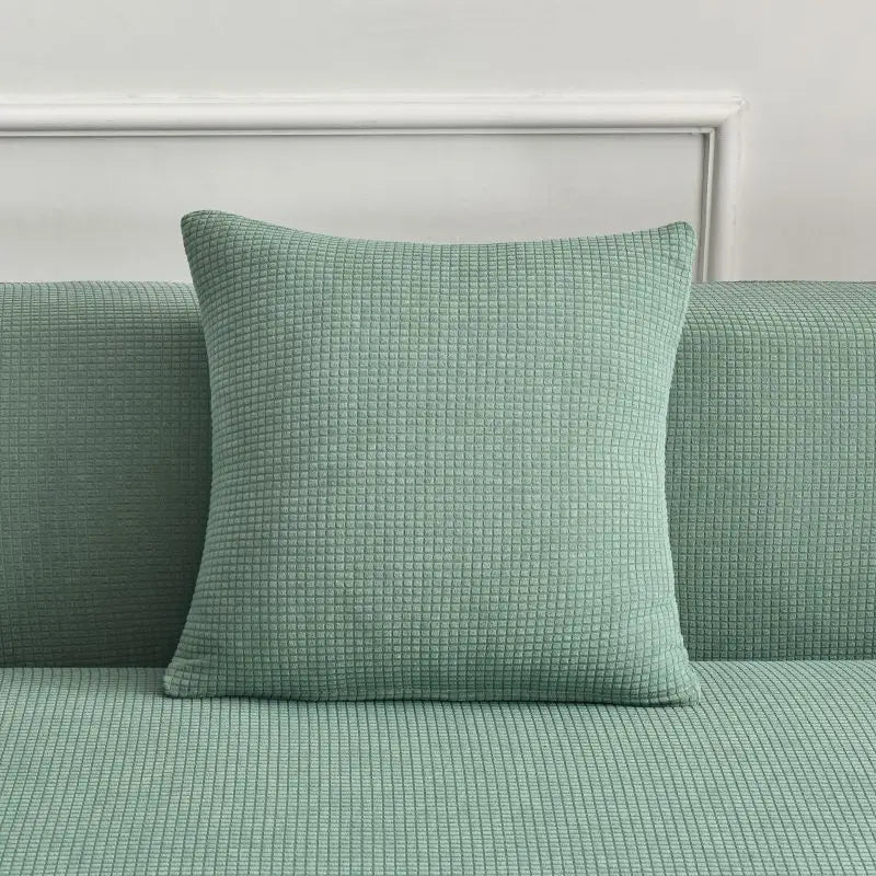 housse coussin imperméable polyester 45x45cm plaid carré moderne vert menthe gris blanc
