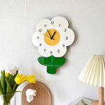 horloge murale fleur nature morte blanc jaune verte deco enfantine minimaliste chambre salon
