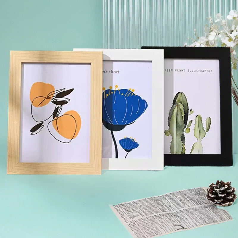 cadre photo moderne bois naturel illustrations plantes cactus fleurs transparent noir blanc A4 15X20cm