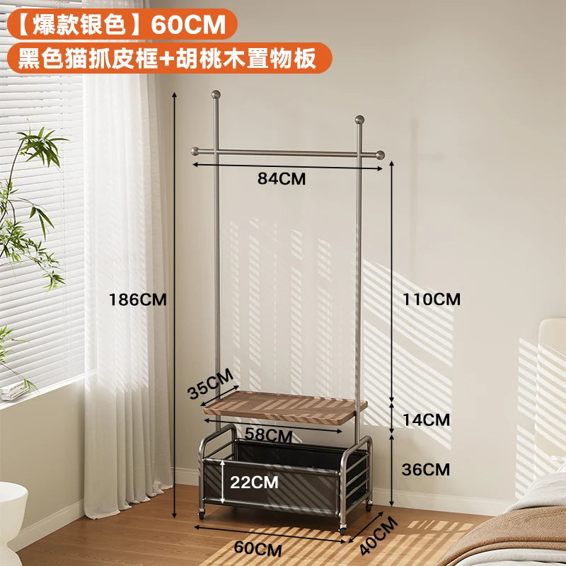 porte manteau moderne acier inoxydable gris roulettes vintage fonctionnel entrée chambre coucher