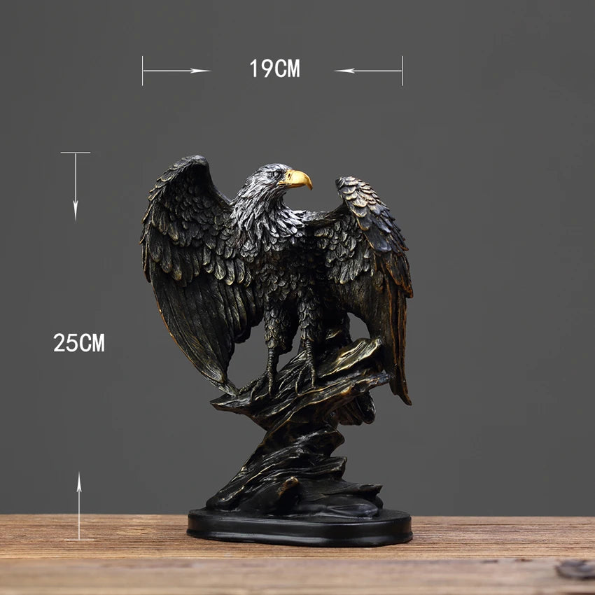 statue aigle loup décoration noire or plumes réalistes maison salon