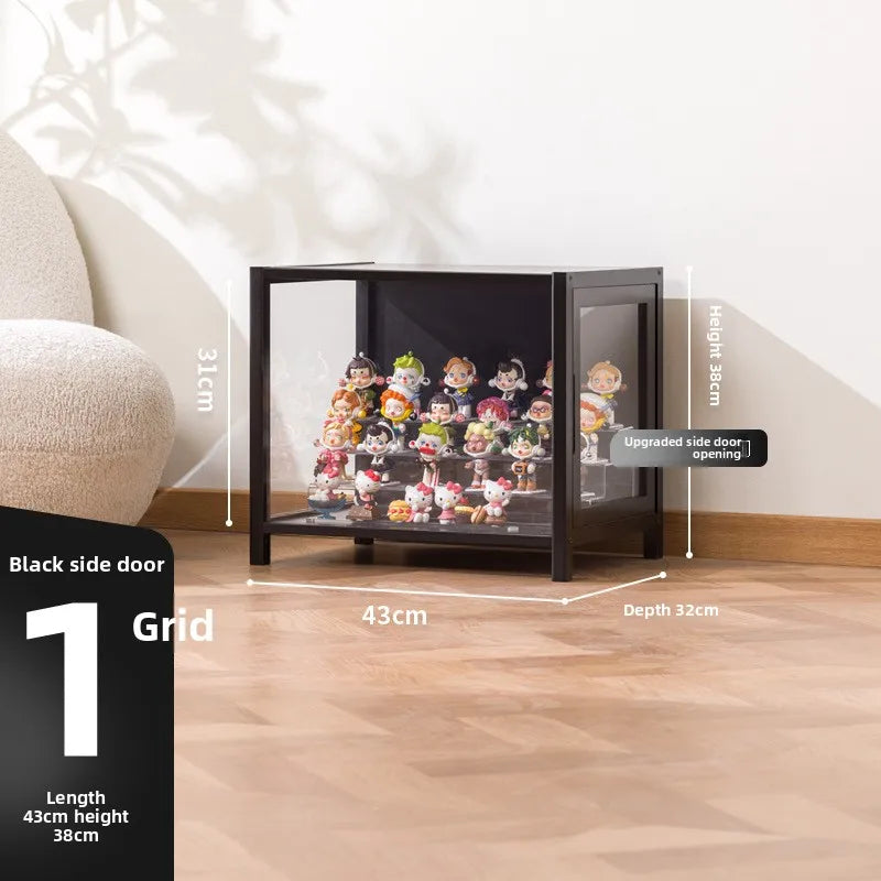 présentoir rangement étagère vitrée moderne noir transparent compartiments 120L capacité