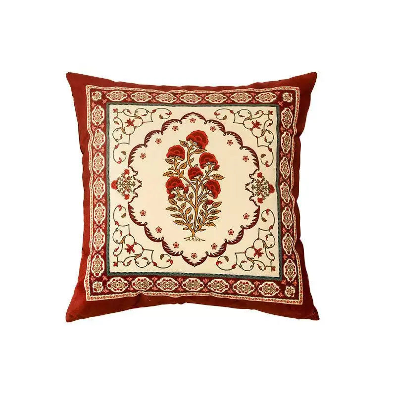 coussin carré fleuri rouge velours polyester traditionnel décor maison voitures 45x45cm 55x55cm